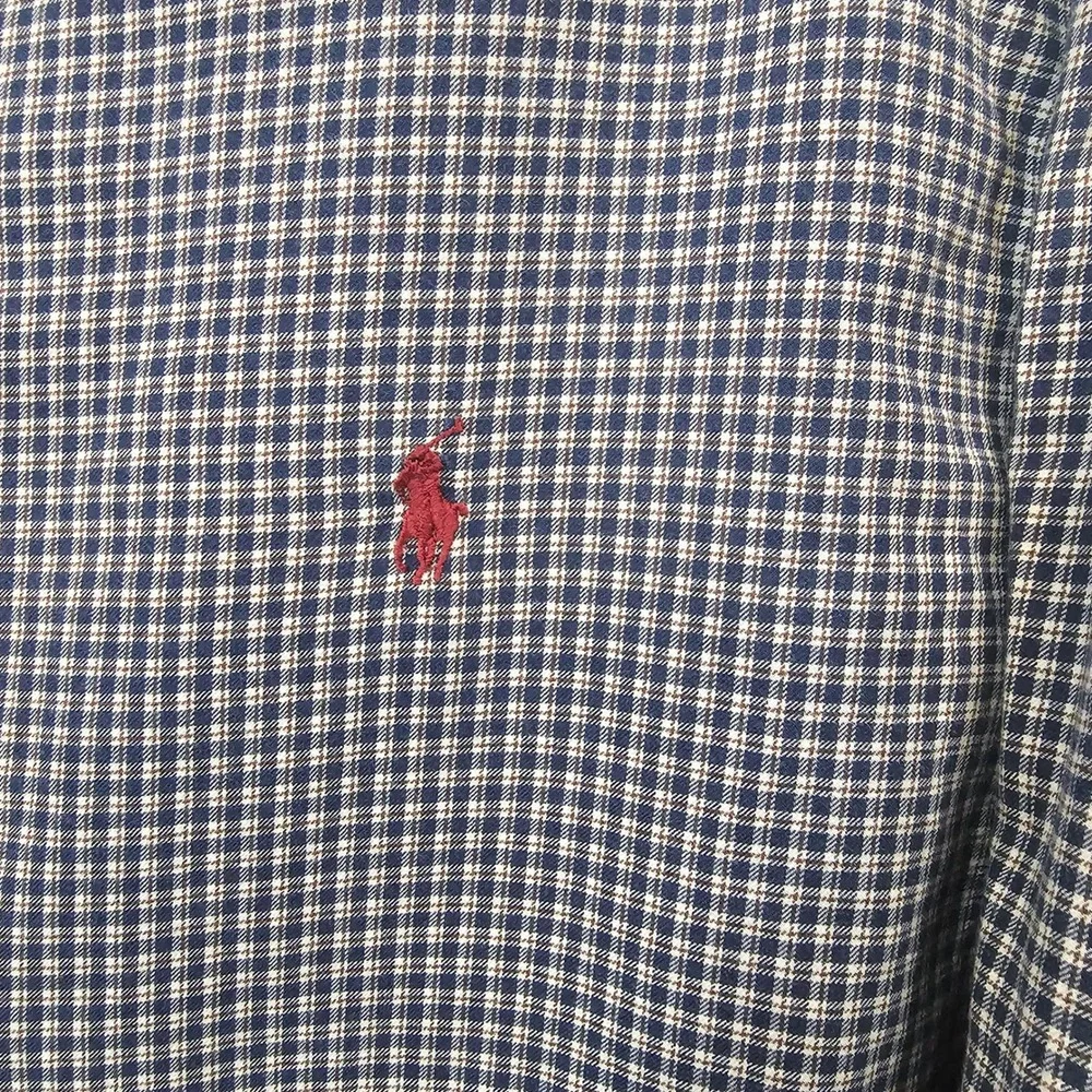Ralph Lauren Mens XL‎ Classic Fit Shirt Navy Blue White Micro Check Long Sleeve